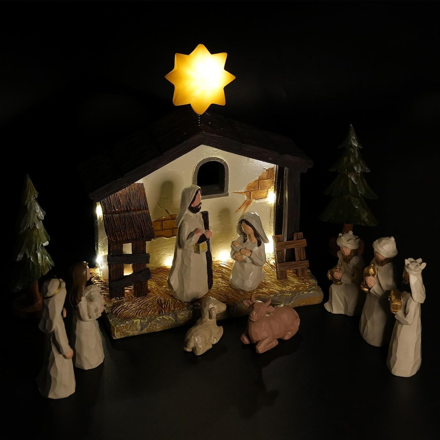 Nativity Set Indoor Christmas Decoration- 13 Pieces Nativity Scene with Manger for Nativity Scene Indoor Use, The Nativity Story Figures- Christian Religious Nativity Sets & Figures (Classic)