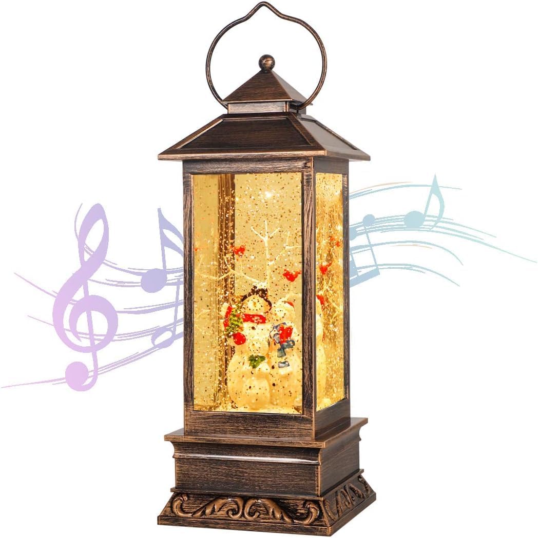 House & Garden Decoration,Christmas Lantern with 8 Pieces of Music,Sparkling Crystal Keep Circling Around The Snowman Families Music Box as a (Christmas Tree)