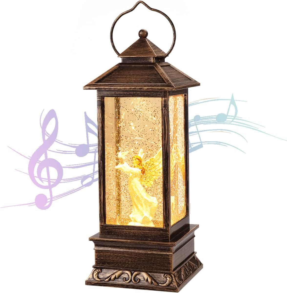 House & Garden Decoration,Christmas Lantern with 8 Pieces of Music,Sparkling Crystal Keep Circling Around The Snowman Families Music Box as a (Christmas Tree)