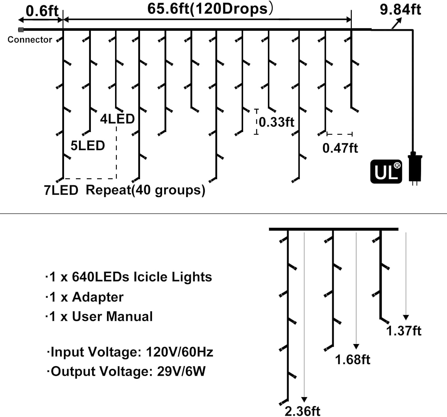 Warm White Christmas Lights Outdoor, 66ft 640 LED Icicle Lights for Outside House with Connectable Clear Wire 8 Modes Timer, Plug in Waterproof for Eaves Yard Party Indoor Holiday Decoration