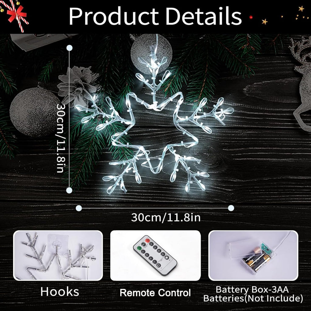 2 Pack Christmas Window Snowflake Lights, LED Hanging Decorations Iron Frame Lights, 8 Lighting Modes for Xmas Holiday Indoor Outdoor Wall Party Decor