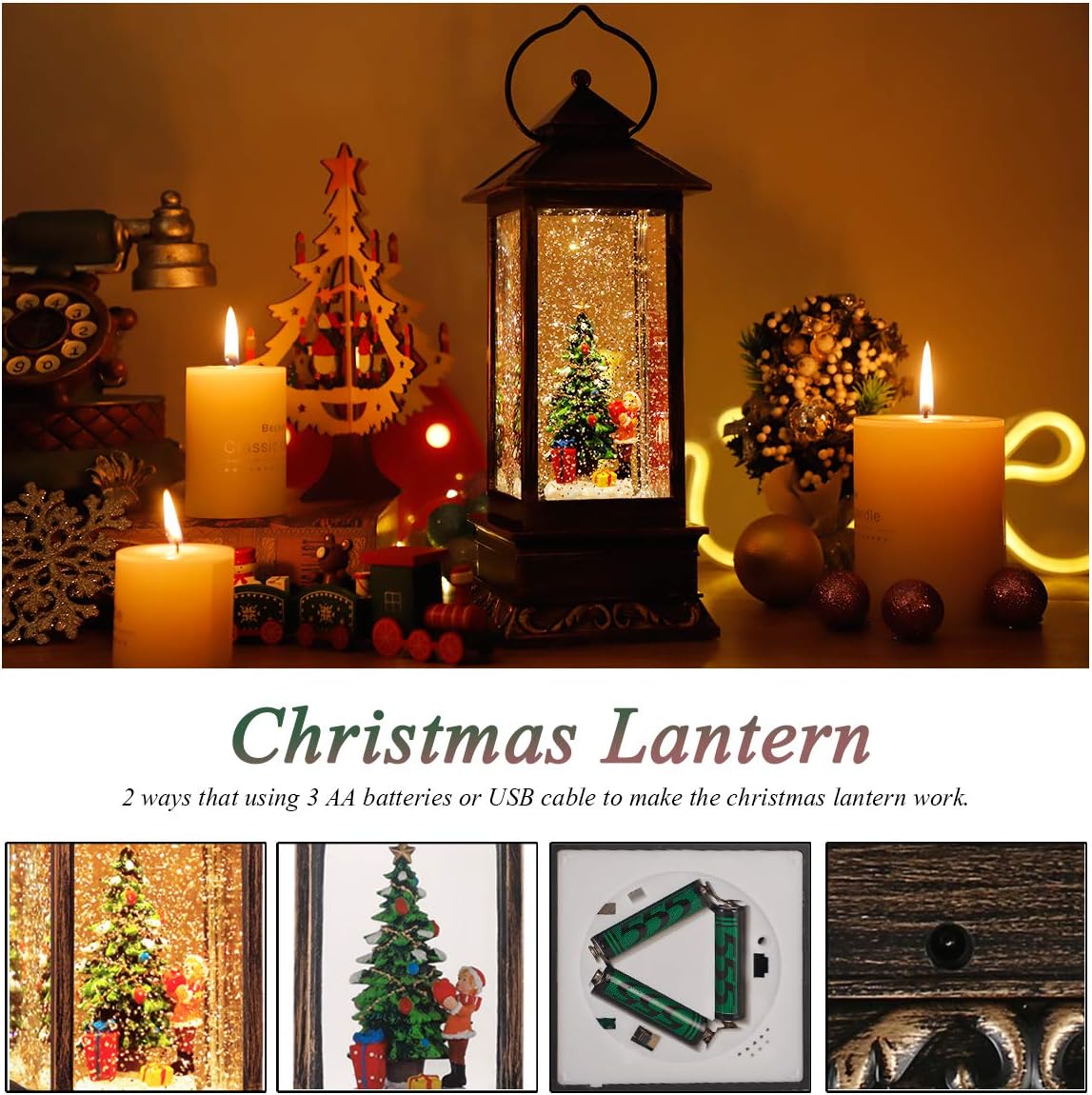 House & Garden Decoration,Christmas Lantern with 8 Pieces of Music,Sparkling Crystal Keep Circling Around The Snowman Families Music Box as a (Christmas Tree)