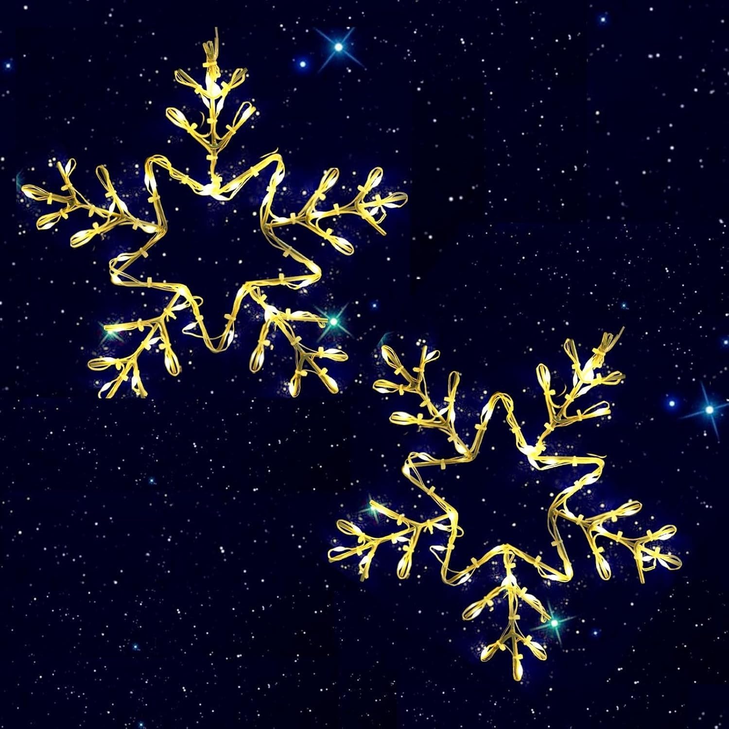 2 Pack Christmas Window Snowflake Lights, LED Hanging Decorations Iron Frame Lights, 8 Lighting Modes for Xmas Holiday Indoor Outdoor Wall Party Decor