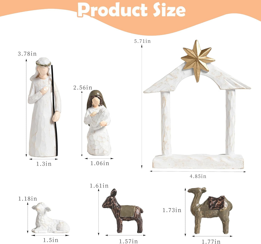 White Nativity Set for Kids, Resin Small Christmas Nativity Figurine, 11Pcs Miniature Nativity Scene, Modern Holy Family Manger Scene Tabletop Nativity Figurines for Christmas Indoor Decor