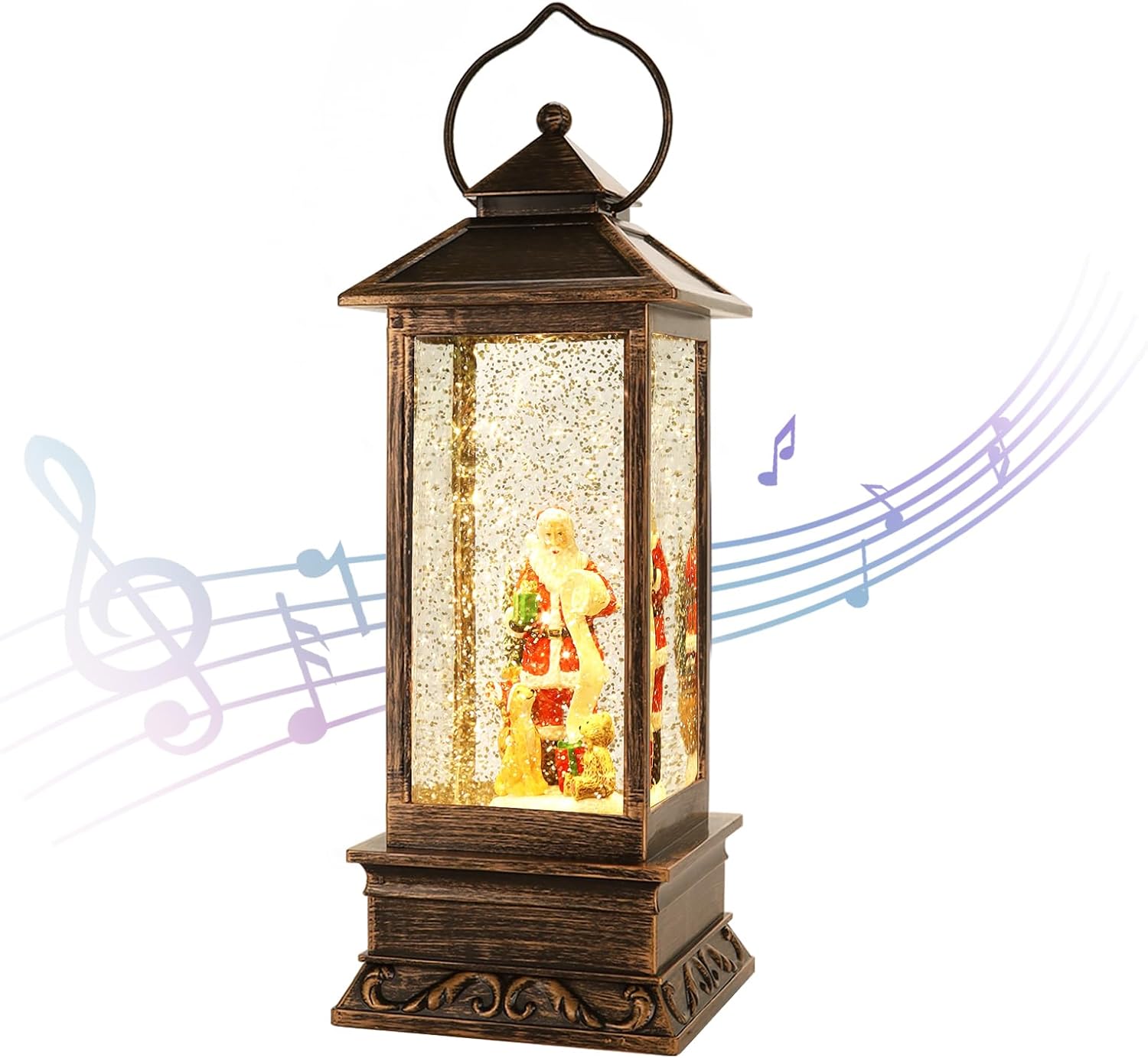House & Garden Decoration,Christmas Lantern with 8 Pieces of Music,Sparkling Crystal Keep Circling Around The Snowman Families Music Box as a (Christmas Tree)