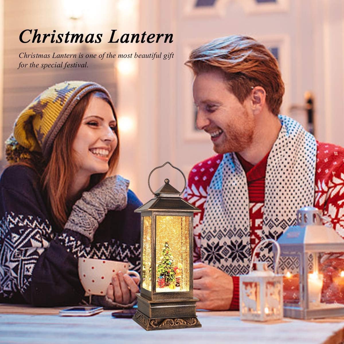House & Garden Decoration,Christmas Lantern with 8 Pieces of Music,Sparkling Crystal Keep Circling Around The Snowman Families Music Box as a (Christmas Tree)