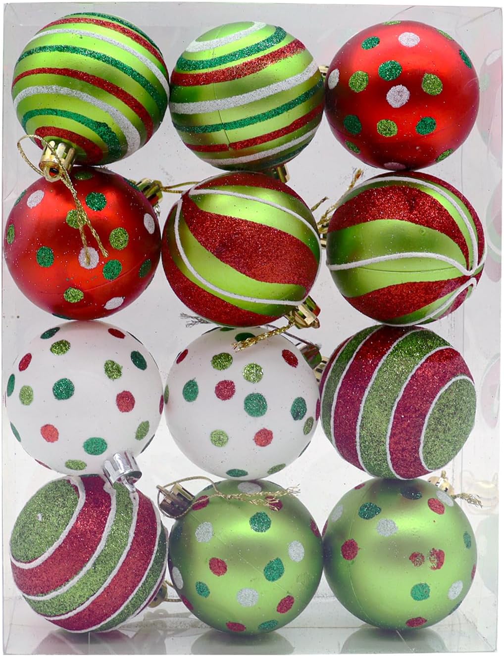 12 Pcs 2.4 Inch Christmas Ball Ornaments for Tree, Red and Green Glittering Hanging Bulbs Pendants for Christmas Tree Decorations
