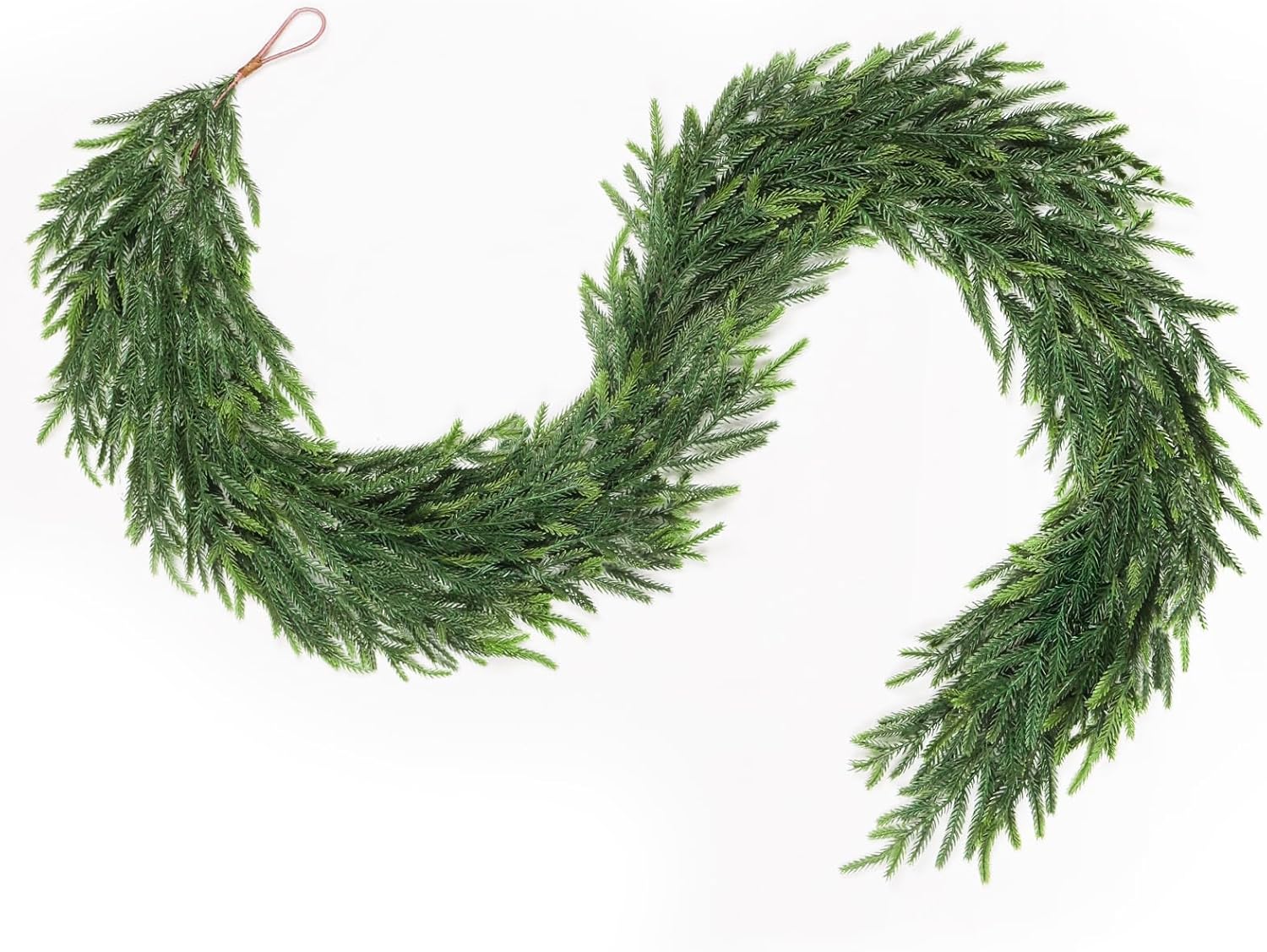 12FT（2 * 6FT） Christmas Norfolk Pine Garland, Real Touch Faux Green Garlands, Winter Artificial Greenery Garland for Mantle, Stairs, Table, Fireplace, Indoor & Outdoor Xmas Decorations