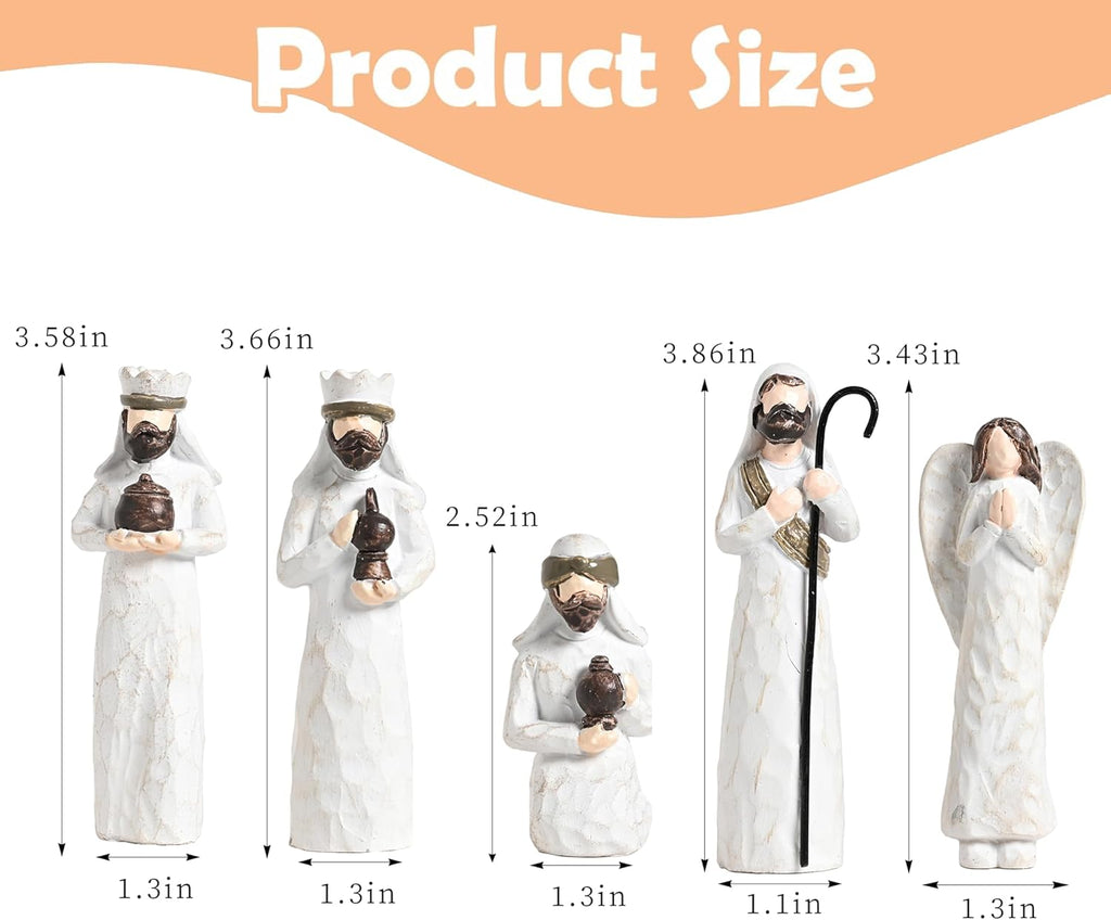 White Nativity Set for Kids, Resin Small Christmas Nativity Figurine, 11Pcs Miniature Nativity Scene, Modern Holy Family Manger Scene Tabletop Nativity Figurines for Christmas Indoor Decor