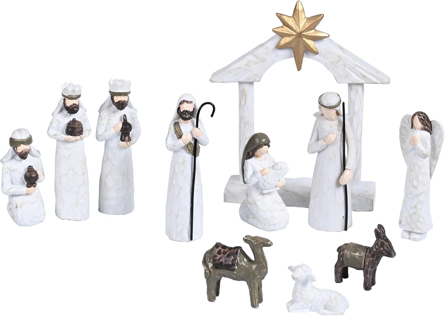 White Nativity Set for Kids, Resin Small Christmas Nativity Figurine, 11Pcs Miniature Nativity Scene, Modern Holy Family Manger Scene Tabletop Nativity Figurines for Christmas Indoor Decor