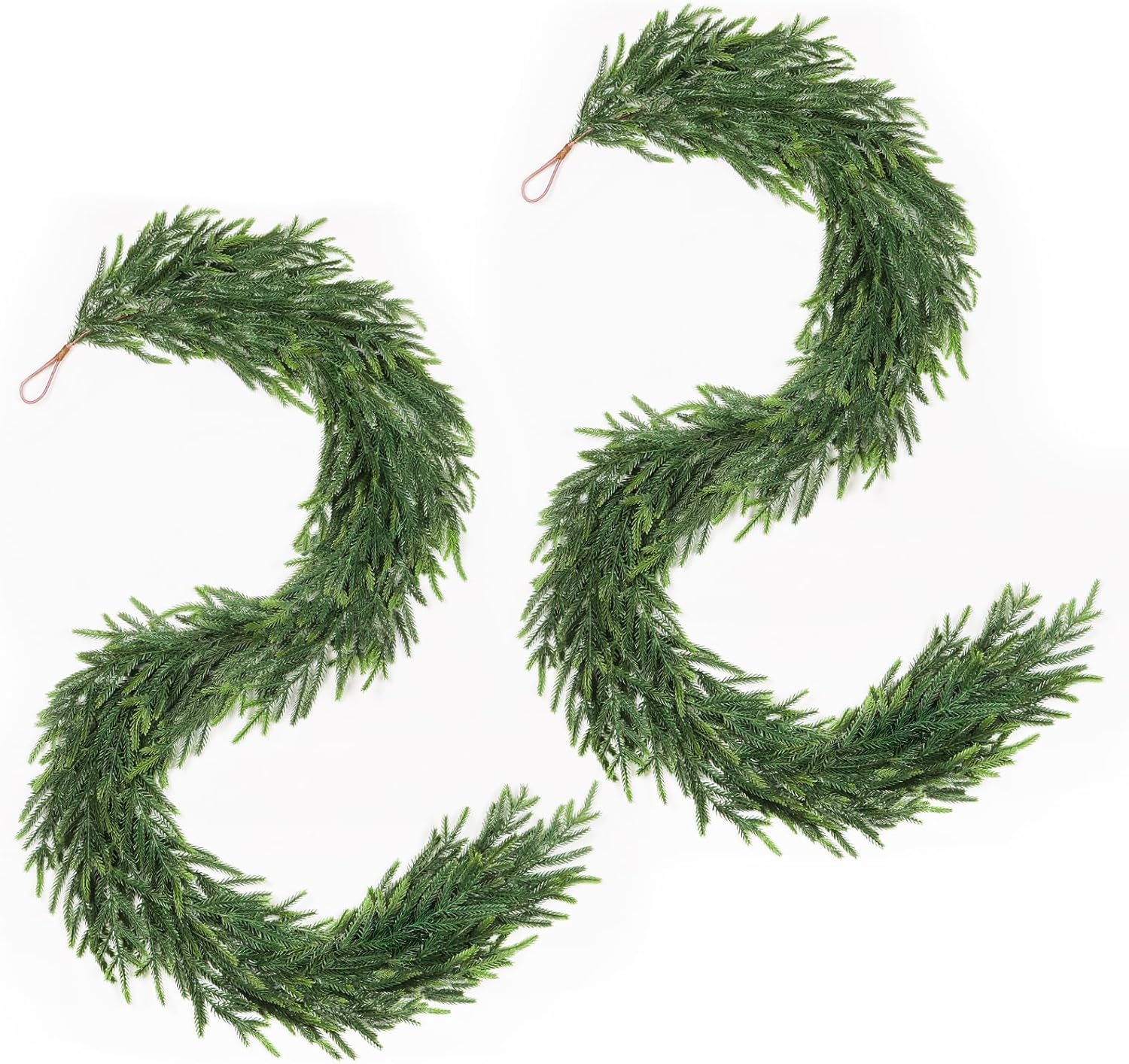 12FT（2 * 6FT） Christmas Norfolk Pine Garland, Real Touch Faux Green Garlands, Winter Artificial Greenery Garland for Mantle, Stairs, Table, Fireplace, Indoor & Outdoor Xmas Decorations