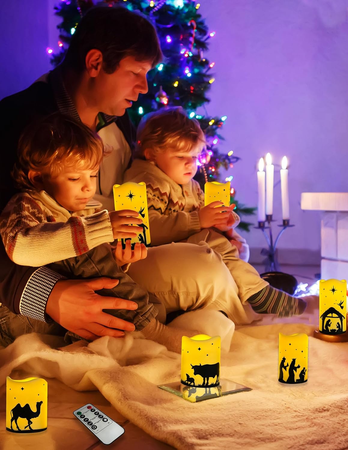 5 Pcs Flameless Christmas Nativity Scene Candles with Timer, Nativity Scene Set Candles Christmas Decorations Indoor Outdoor, Flickering LED Religious Candle for Home Holiday Decor