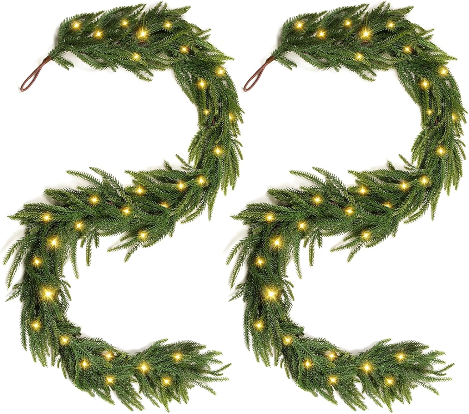 12FT（2 * 6FT） Christmas Norfolk Pine Garland, Real Touch Faux Green Garlands, Winter Artificial Greenery Garland for Mantle, Stairs, Table, Fireplace, Indoor & Outdoor Xmas Decorations