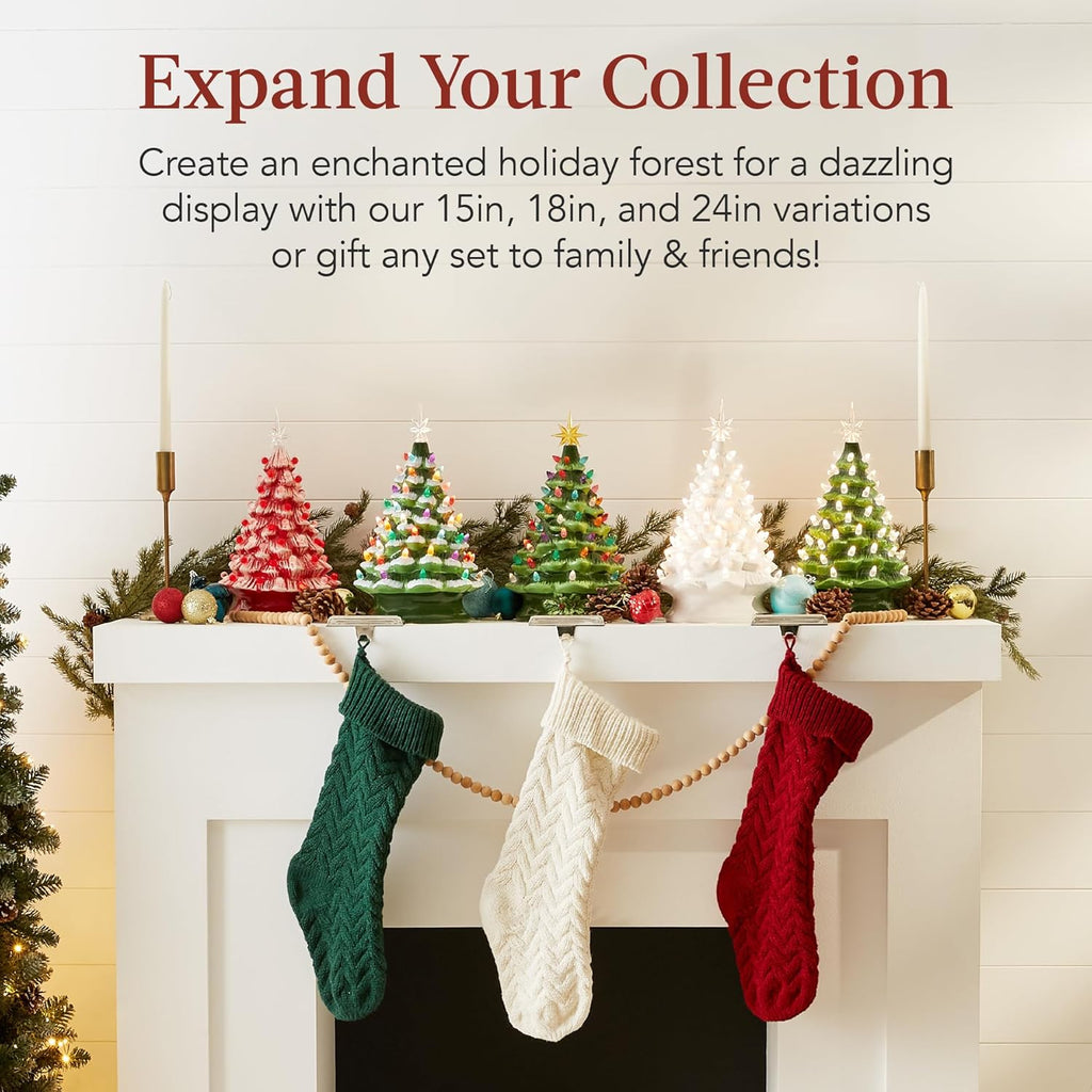 Best Choice Products 15in Ceramic Christmas Tree, Pre-lit Hand-Painted Tabletop Holiday Tree, Star Topper, 64 Lights - Green w/Multicolored Bulbs