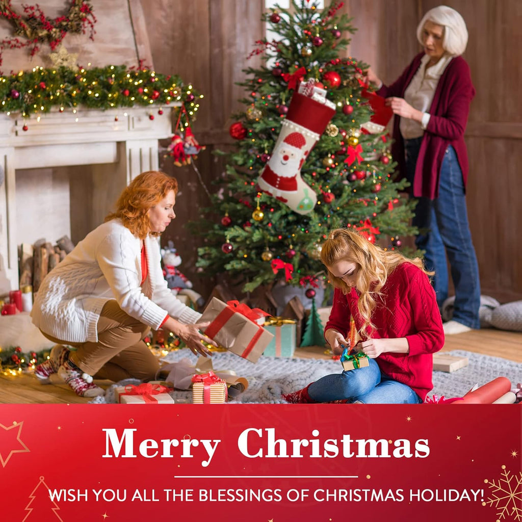 Christmas Stockings 4 Pack, 18'' Large Xmas Stockings with Santa Snowman Gnomes Pattern, Christmas Stockings for Family Stairs Fireplace Tree Hanging Home Decorations Party Season Decor