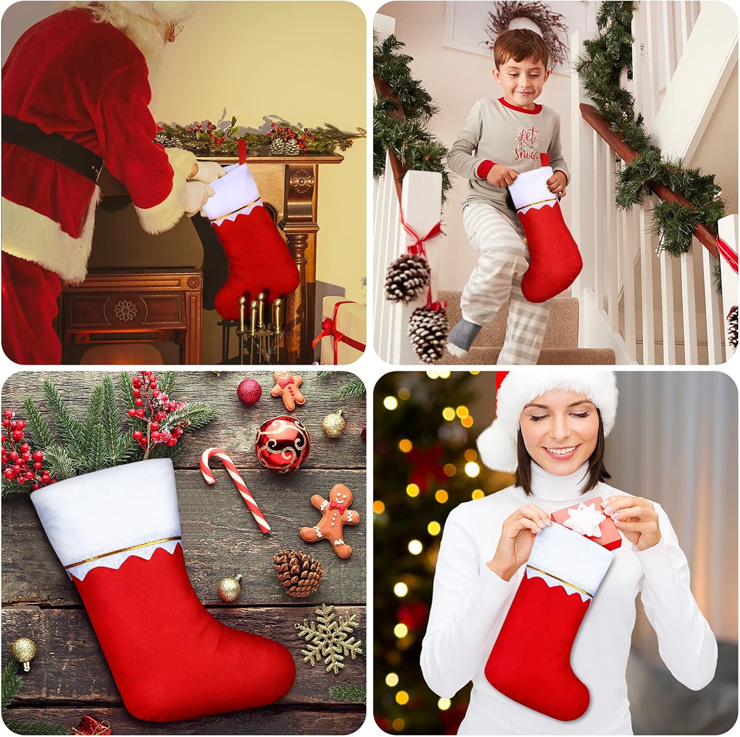 Sumind 100 Pieces Felt Christmas Stockings 15 Inch Party Favors Stockings Xmas Decoration Stockings Rustic Christmas Santa Stockings for Christmas (Red with White Trim)