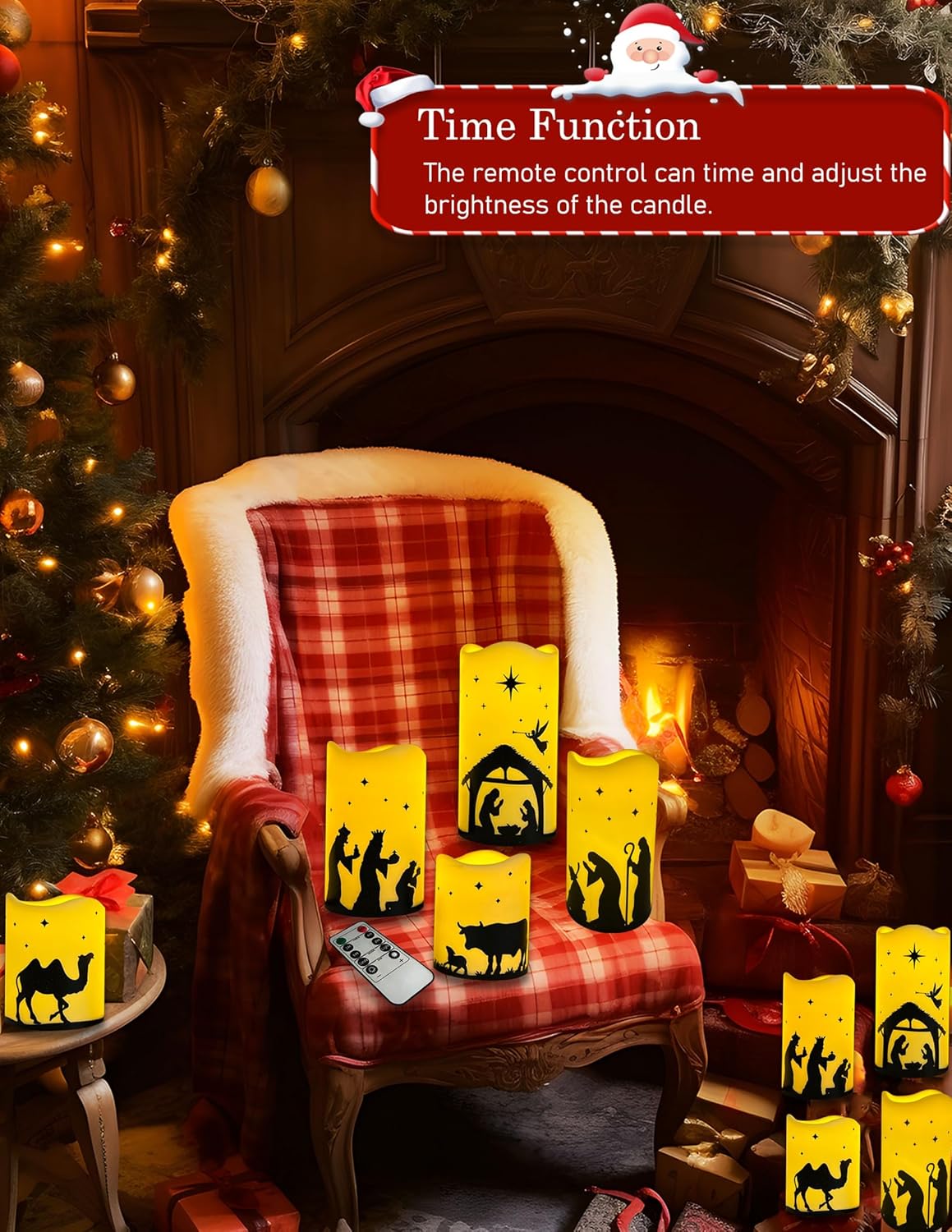 5 Pcs Flameless Christmas Nativity Scene Candles with Timer, Nativity Scene Set Candles Christmas Decorations Indoor Outdoor, Flickering LED Religious Candle for Home Holiday Decor