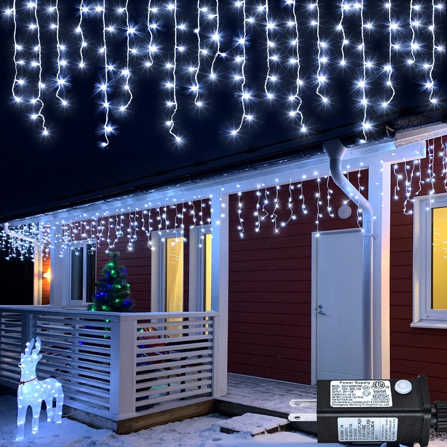 Warm White Christmas Lights Outdoor, 66ft 640 LED Icicle Lights for Outside House with Connectable Clear Wire 8 Modes Timer, Plug in Waterproof for Eaves Yard Party Indoor Holiday Decoration