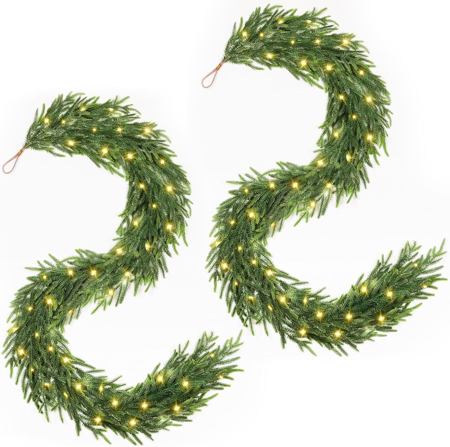 12FT（2 * 6FT） Christmas Norfolk Pine Garland, Real Touch Faux Green Garlands, Winter Artificial Greenery Garland for Mantle, Stairs, Table, Fireplace, Indoor & Outdoor Xmas Decorations