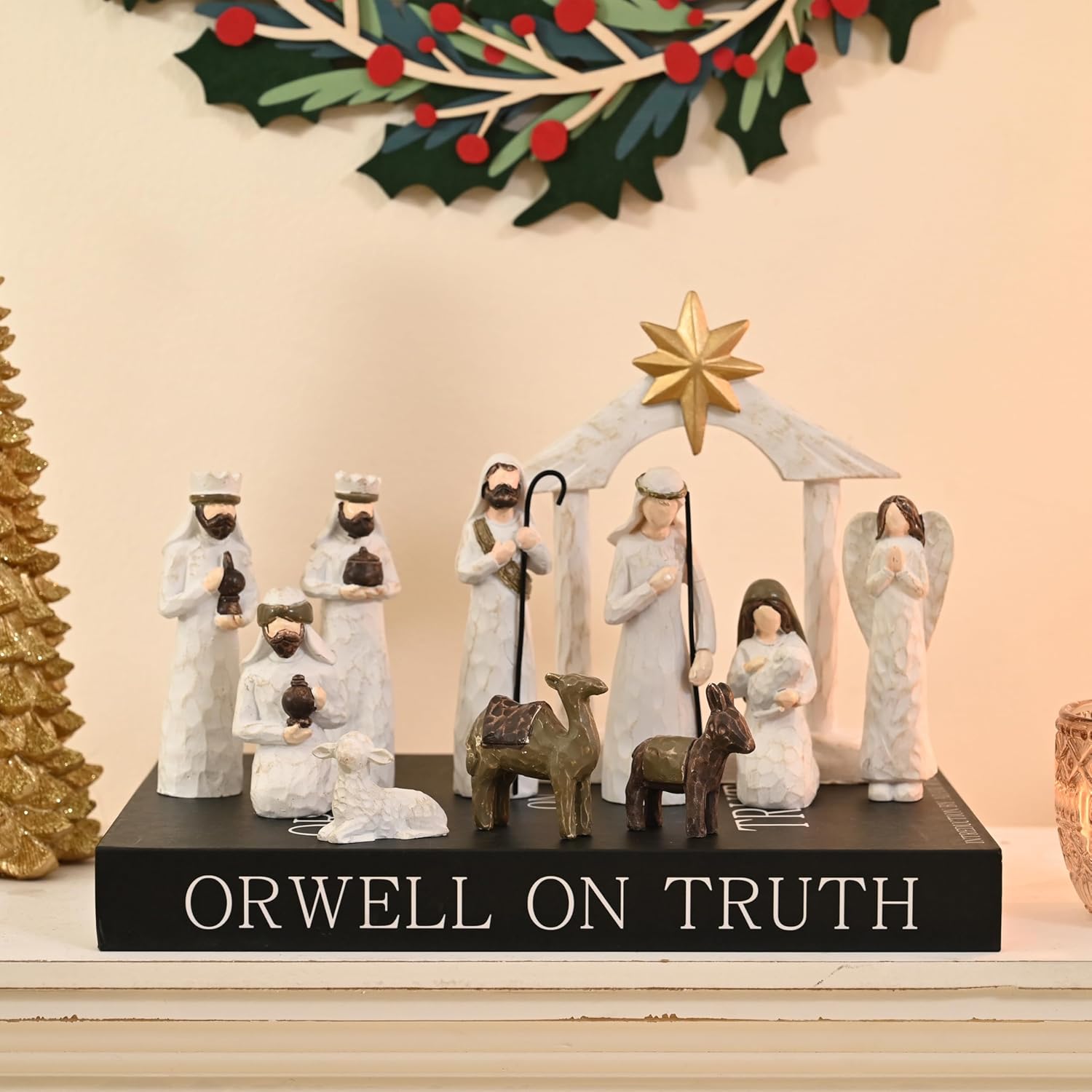 White Nativity Set for Kids, Resin Small Christmas Nativity Figurine, 11Pcs Miniature Nativity Scene, Modern Holy Family Manger Scene Tabletop Nativity Figurines for Christmas Indoor Decor