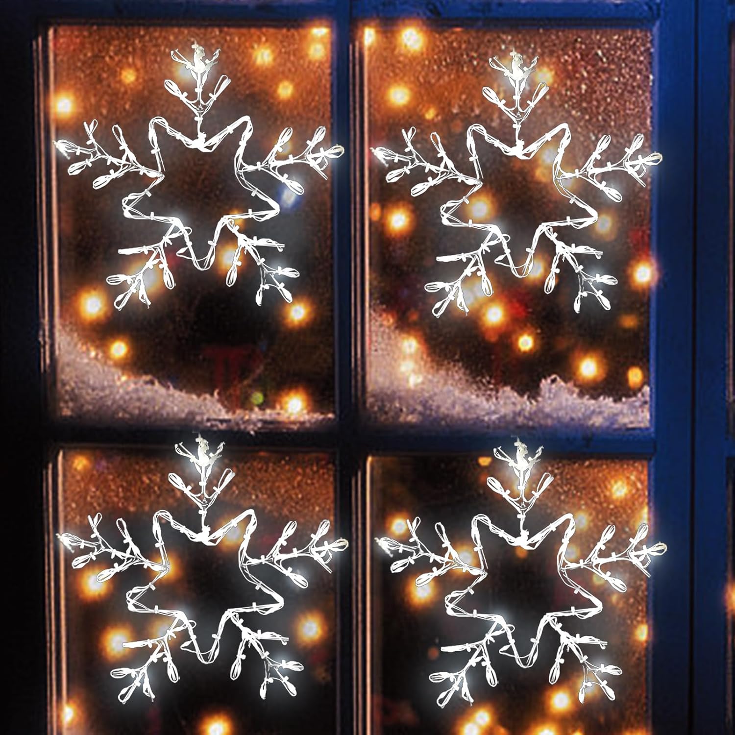 2 Pack Christmas Window Snowflake Lights, LED Hanging Decorations Iron Frame Lights, 8 Lighting Modes for Xmas Holiday Indoor Outdoor Wall Party Decor