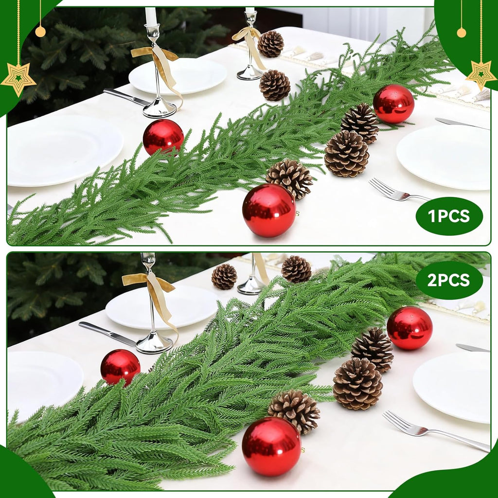 Christmas Garland, 9FT Artificial Norfolk Pine Garland, Real Touch Pine Garland, 96 Branches Christmas Garland for Mantle, Staircase, Banister, Indoor, Outdoor Christmas Decorations