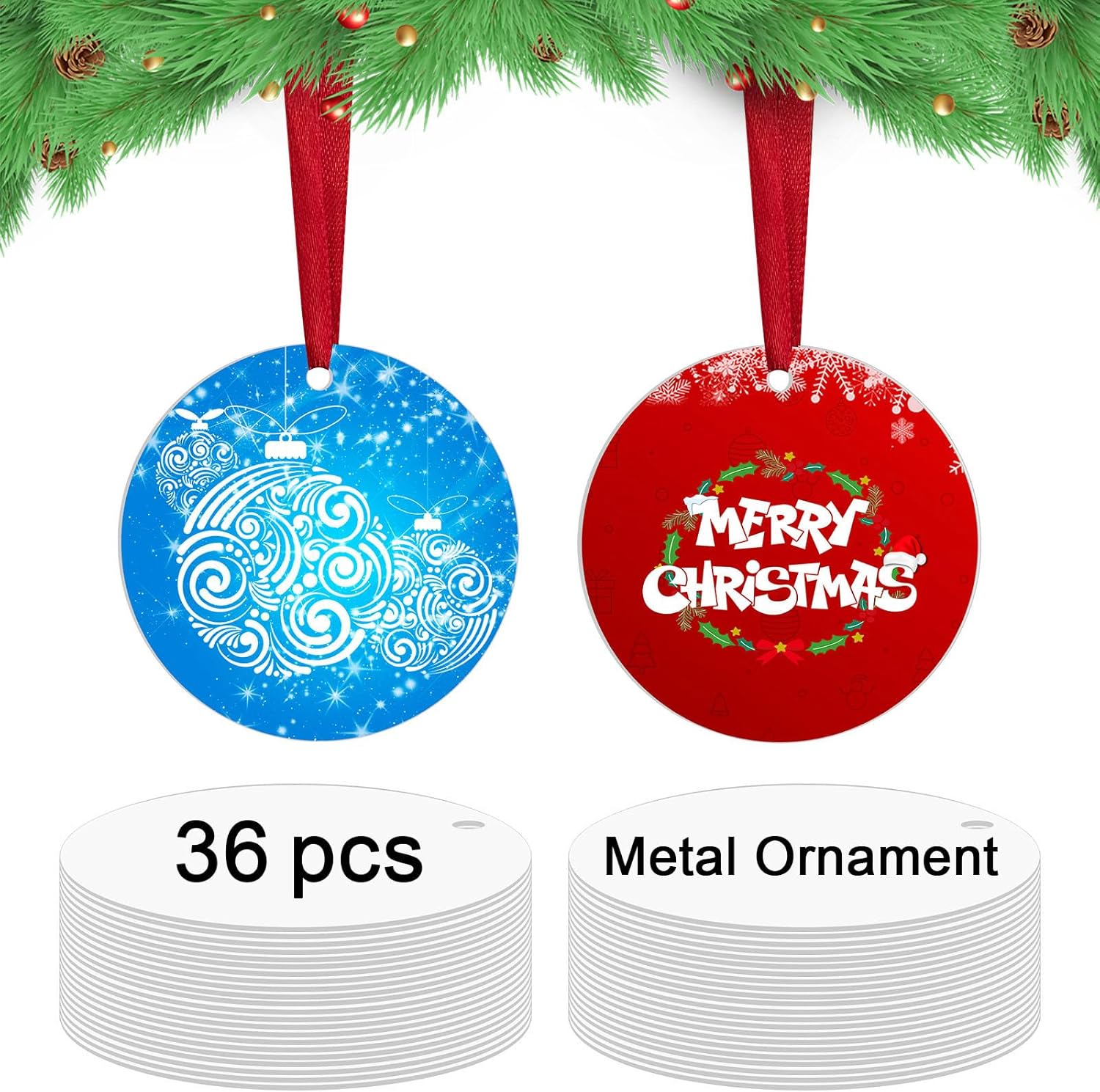 54 pcs Metal Sublimation Ornament Blanks,Sublimation Christmas Ornament Blanks for Christmas Tree Decor Ornaments,Double Sided Sublimation Ornaments Round Sublimation Blanks