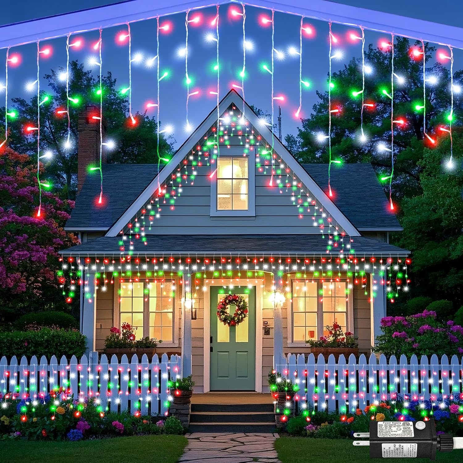 Warm White Christmas Lights Outdoor, 66ft 640 LED Icicle Lights for Outside House with Connectable Clear Wire 8 Modes Timer, Plug in Waterproof for Eaves Yard Party Indoor Holiday Decoration
