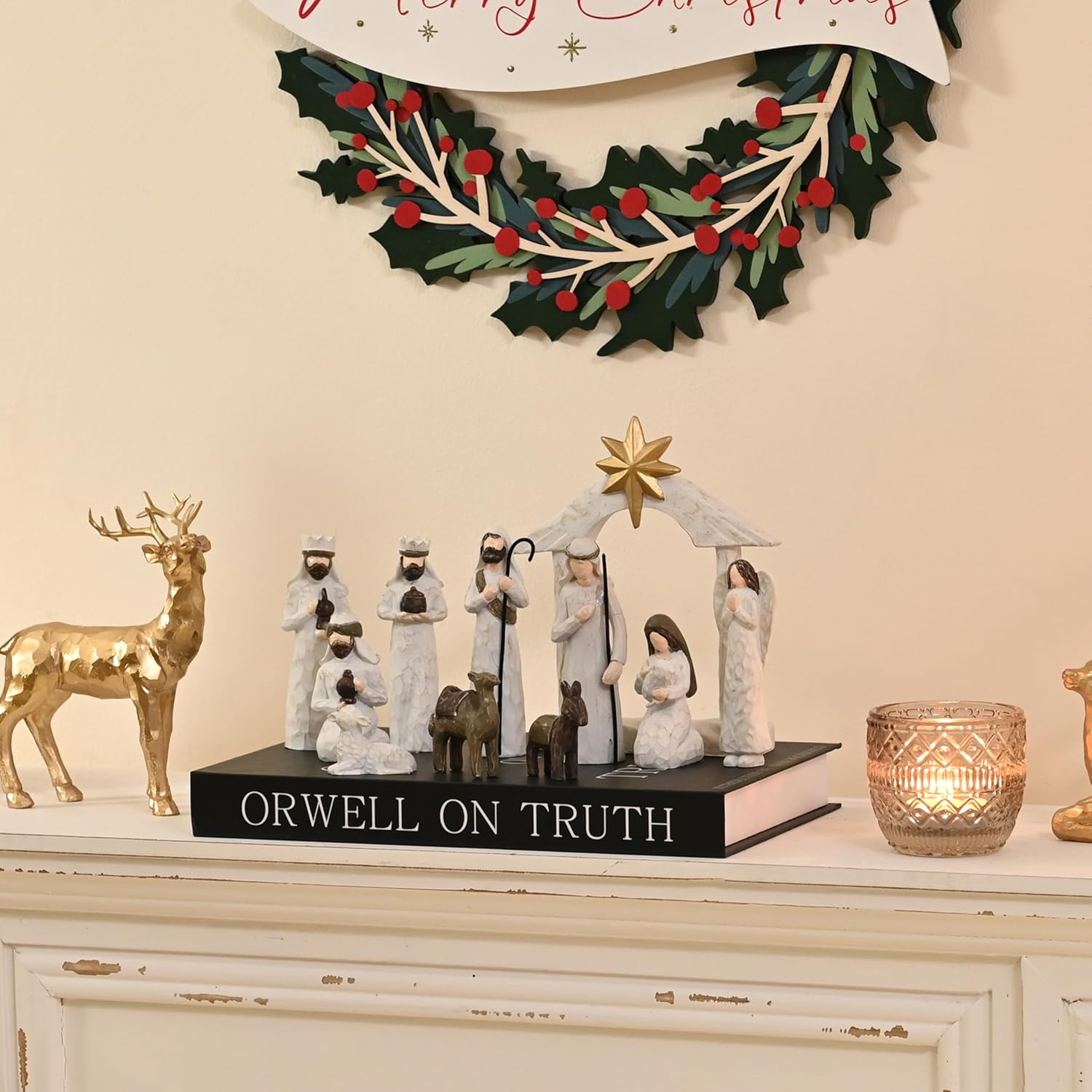 White Nativity Set for Kids, Resin Small Christmas Nativity Figurine, 11Pcs Miniature Nativity Scene, Modern Holy Family Manger Scene Tabletop Nativity Figurines for Christmas Indoor Decor