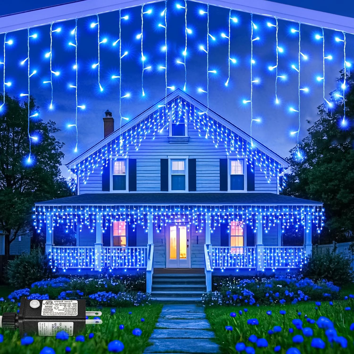 Warm White Christmas Lights Outdoor, 66ft 640 LED Icicle Lights for Outside House with Connectable Clear Wire 8 Modes Timer, Plug in Waterproof for Eaves Yard Party Indoor Holiday Decoration