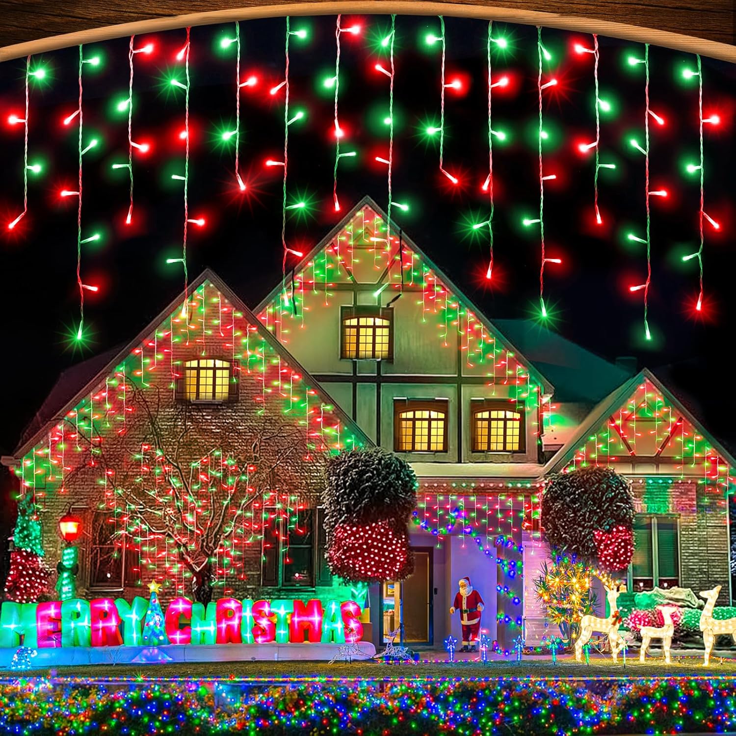 Warm White Christmas Lights Outdoor, 66ft 640 LED Icicle Lights for Outside House with Connectable Clear Wire 8 Modes Timer, Plug in Waterproof for Eaves Yard Party Indoor Holiday Decoration