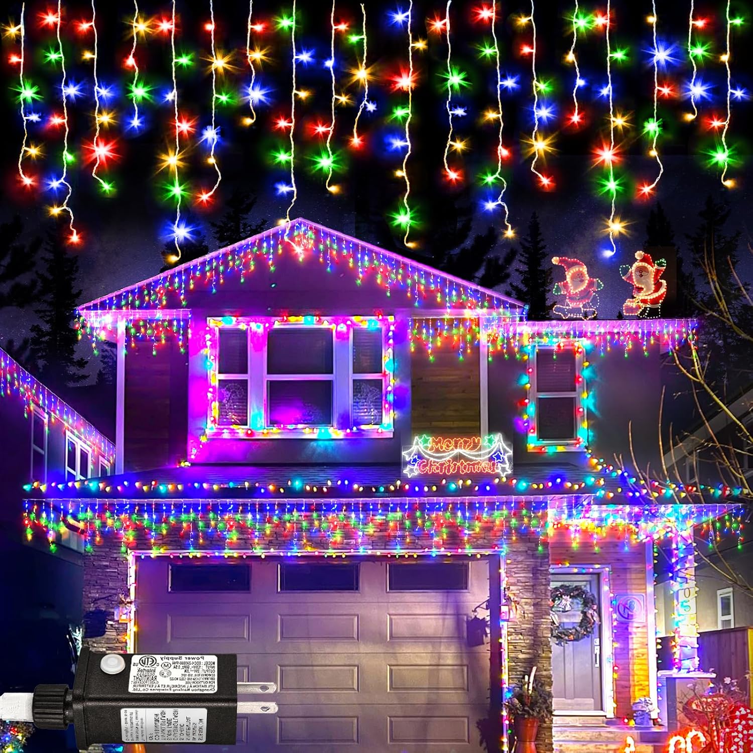 Warm White Christmas Lights Outdoor, 66ft 640 LED Icicle Lights for Outside House with Connectable Clear Wire 8 Modes Timer, Plug in Waterproof for Eaves Yard Party Indoor Holiday Decoration