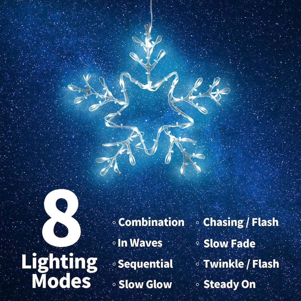 2 Pack Christmas Window Snowflake Lights, LED Hanging Decorations Iron Frame Lights, 8 Lighting Modes for Xmas Holiday Indoor Outdoor Wall Party Decor