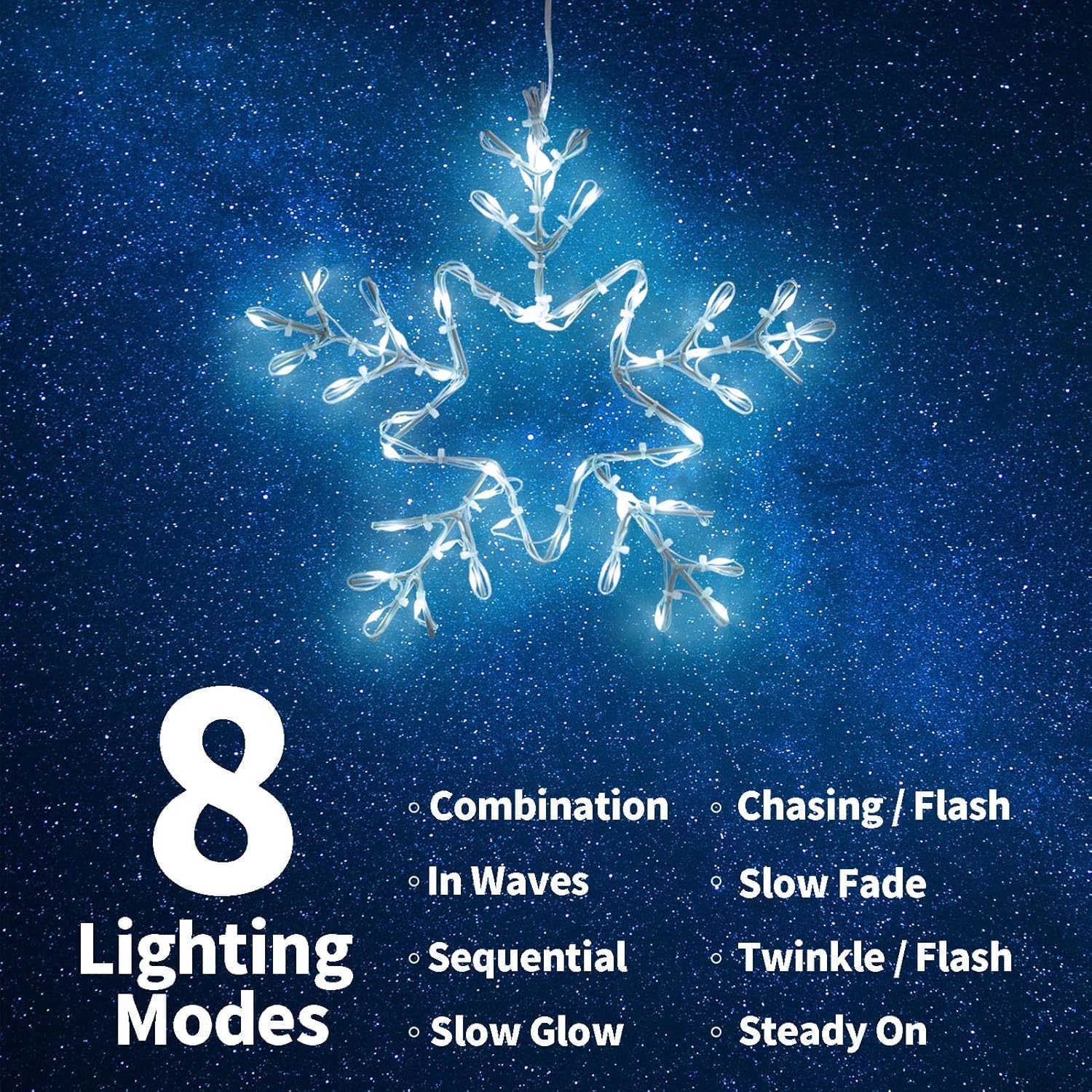 2 Pack Christmas Window Snowflake Lights, LED Hanging Decorations Iron Frame Lights, 8 Lighting Modes for Xmas Holiday Indoor Outdoor Wall Party Decor