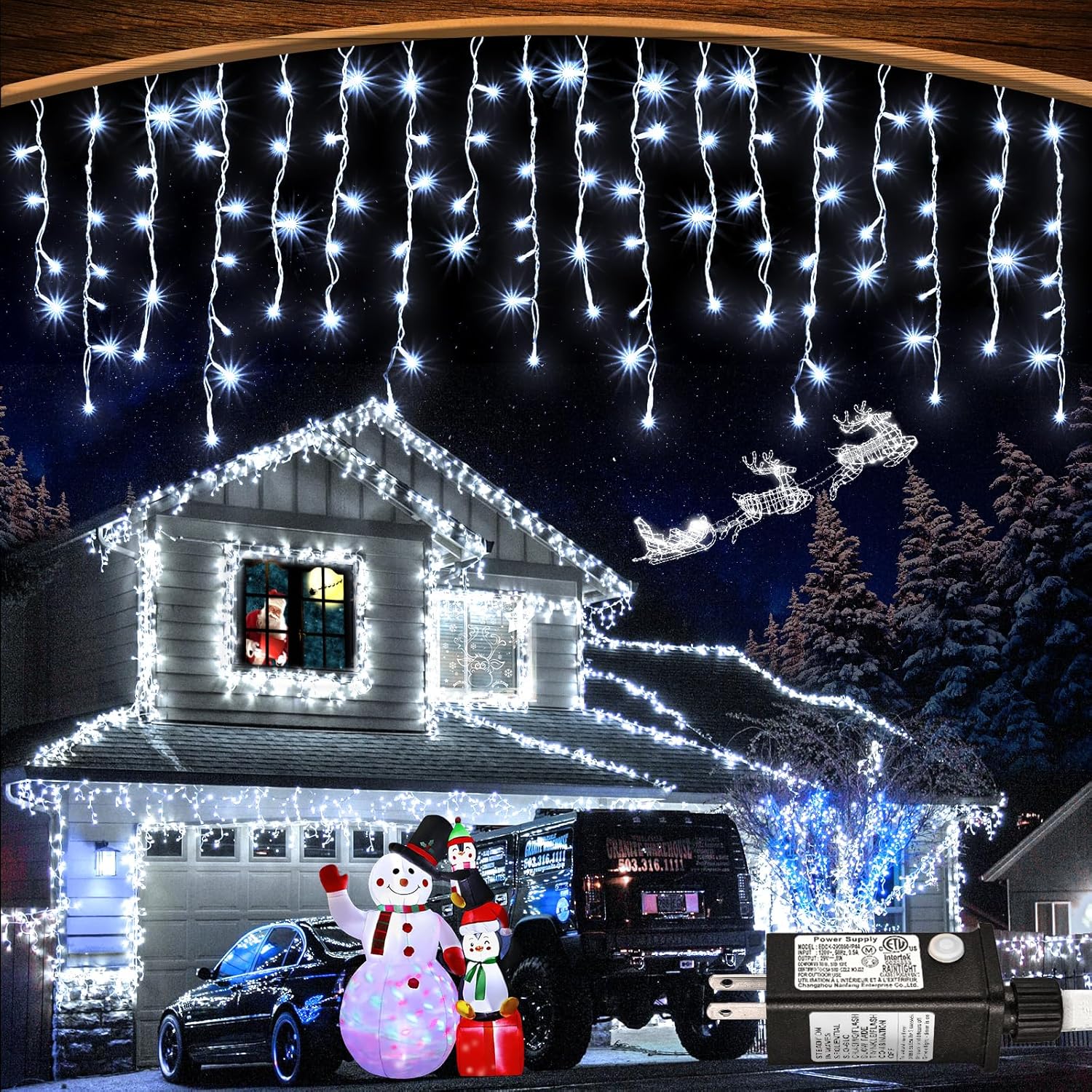 Warm White Christmas Lights Outdoor, 66ft 640 LED Icicle Lights for Outside House with Connectable Clear Wire 8 Modes Timer, Plug in Waterproof for Eaves Yard Party Indoor Holiday Decoration