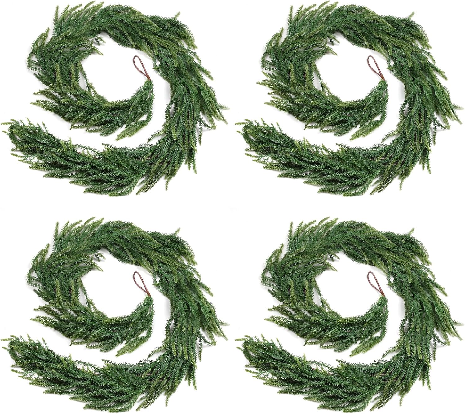 12FT（2 * 6FT） Christmas Norfolk Pine Garland, Real Touch Faux Green Garlands, Winter Artificial Greenery Garland for Mantle, Stairs, Table, Fireplace, Indoor & Outdoor Xmas Decorations
