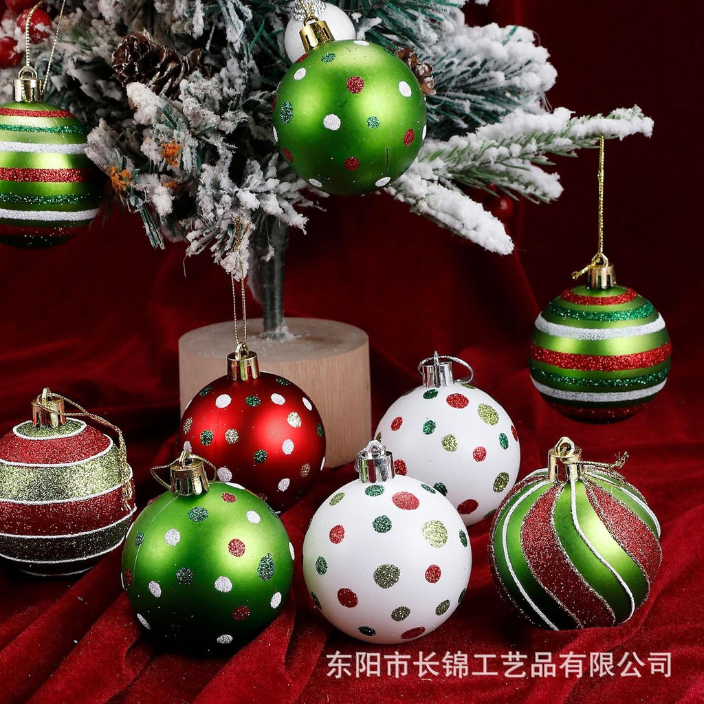 12 Pcs 2.4 Inch Christmas Ball Ornaments for Tree, Red and Green Glittering Hanging Bulbs Pendants for Christmas Tree Decorations