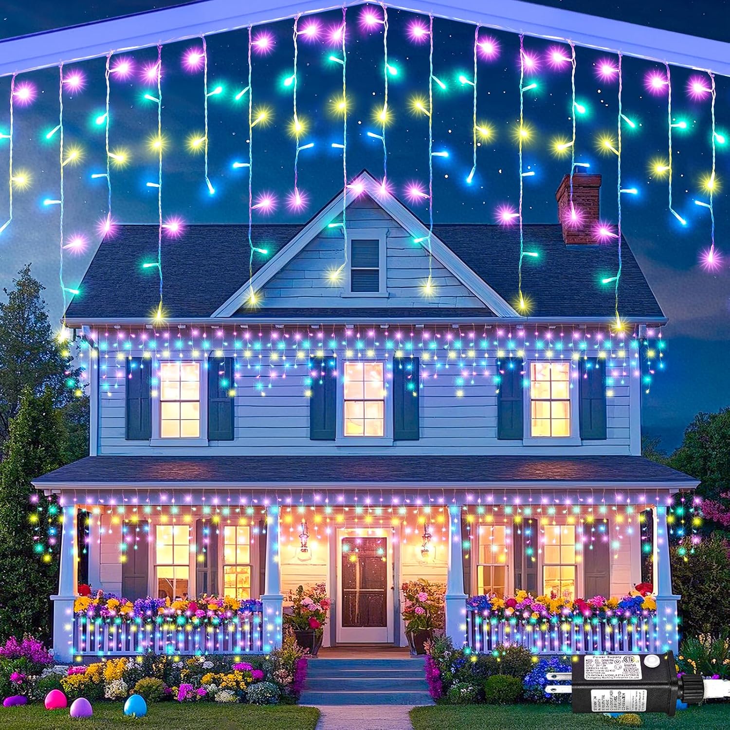 Warm White Christmas Lights Outdoor, 66ft 640 LED Icicle Lights for Outside House with Connectable Clear Wire 8 Modes Timer, Plug in Waterproof for Eaves Yard Party Indoor Holiday Decoration
