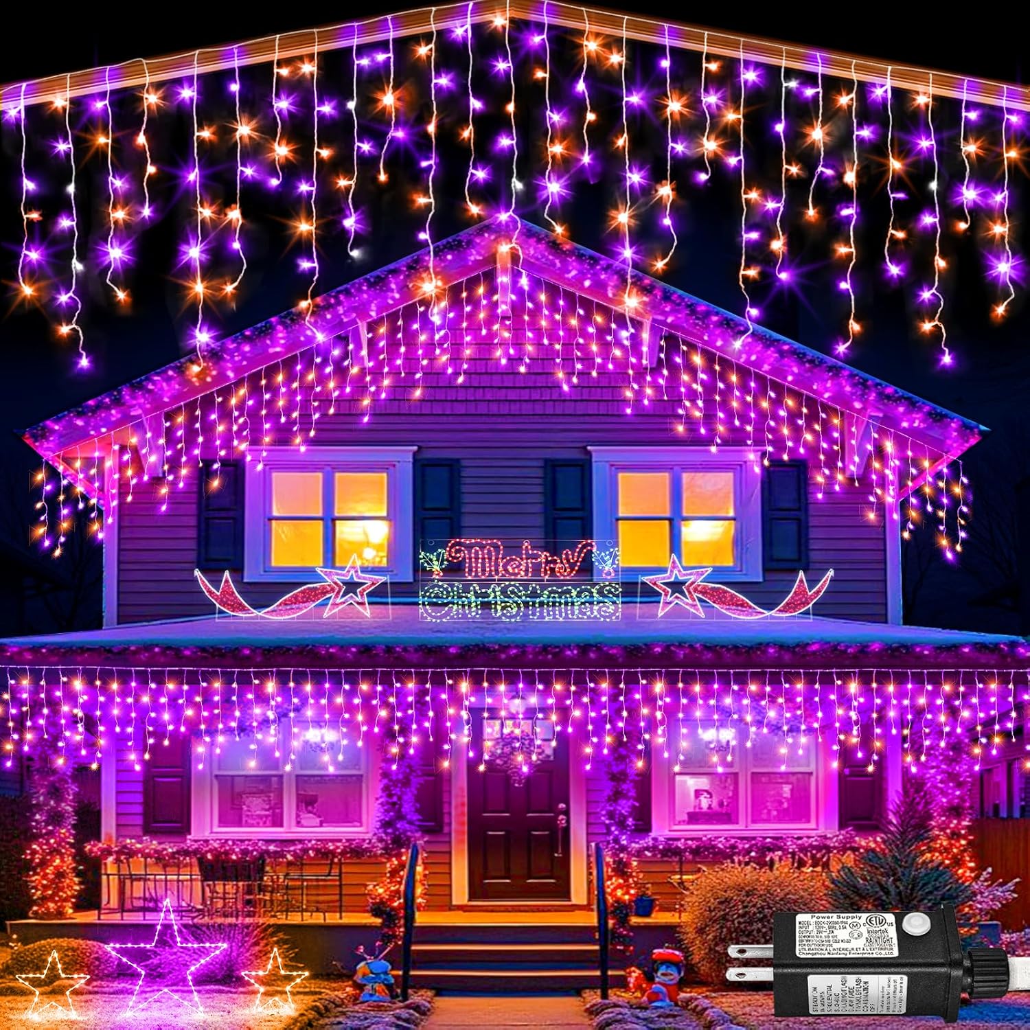 Warm White Christmas Lights Outdoor, 66ft 640 LED Icicle Lights for Outside House with Connectable Clear Wire 8 Modes Timer, Plug in Waterproof for Eaves Yard Party Indoor Holiday Decoration