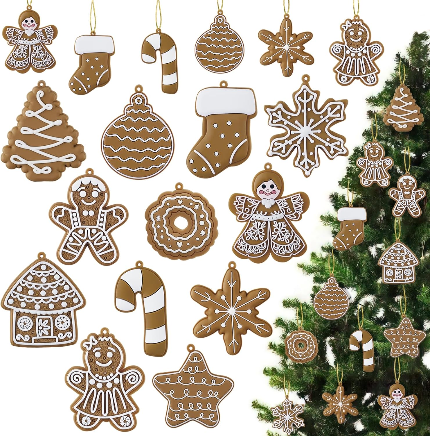 12pcs Gingerbread Man Ornaments for Christmas Tree, Assorted Gingerbread Figurines Ornaments, Christmas Tree Hanging Decorations, 3 Inch Tall