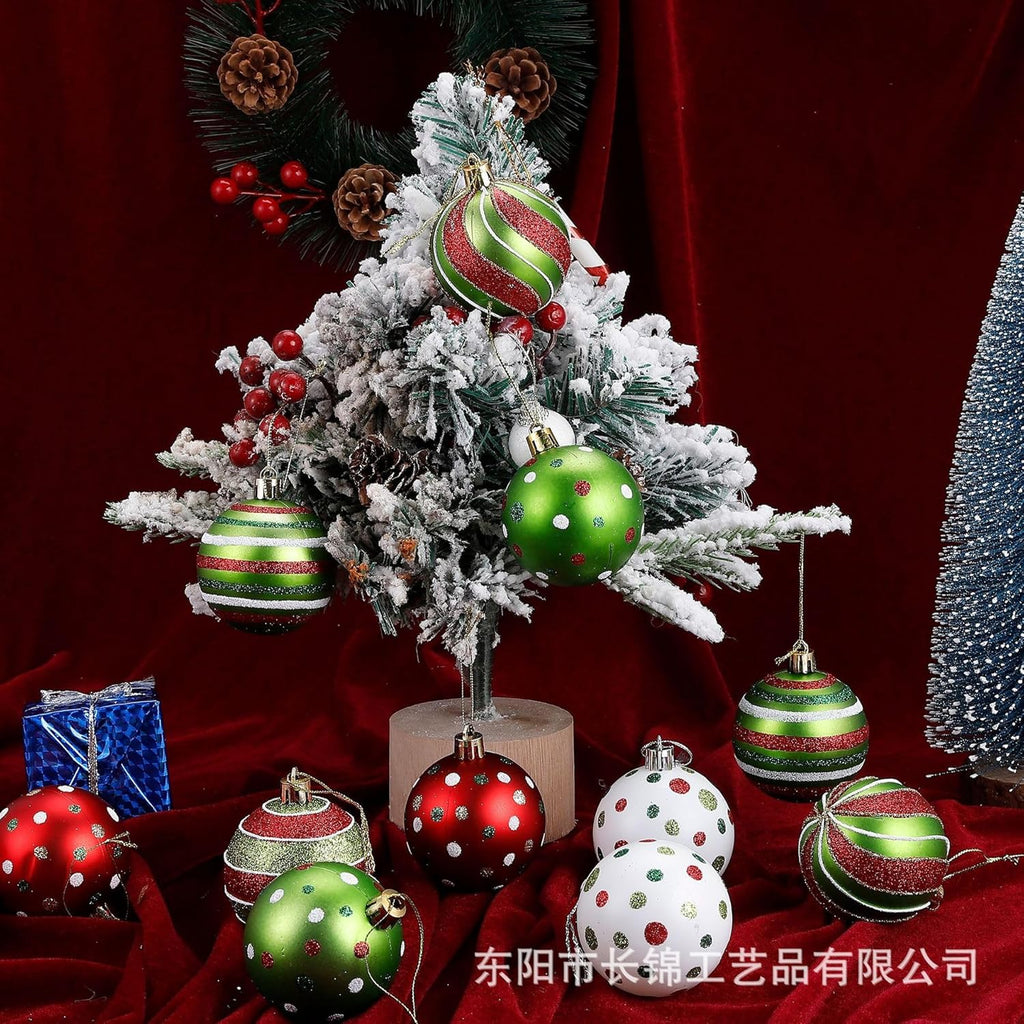 12 Pcs 2.4 Inch Christmas Ball Ornaments for Tree, Red and Green Glittering Hanging Bulbs Pendants for Christmas Tree Decorations