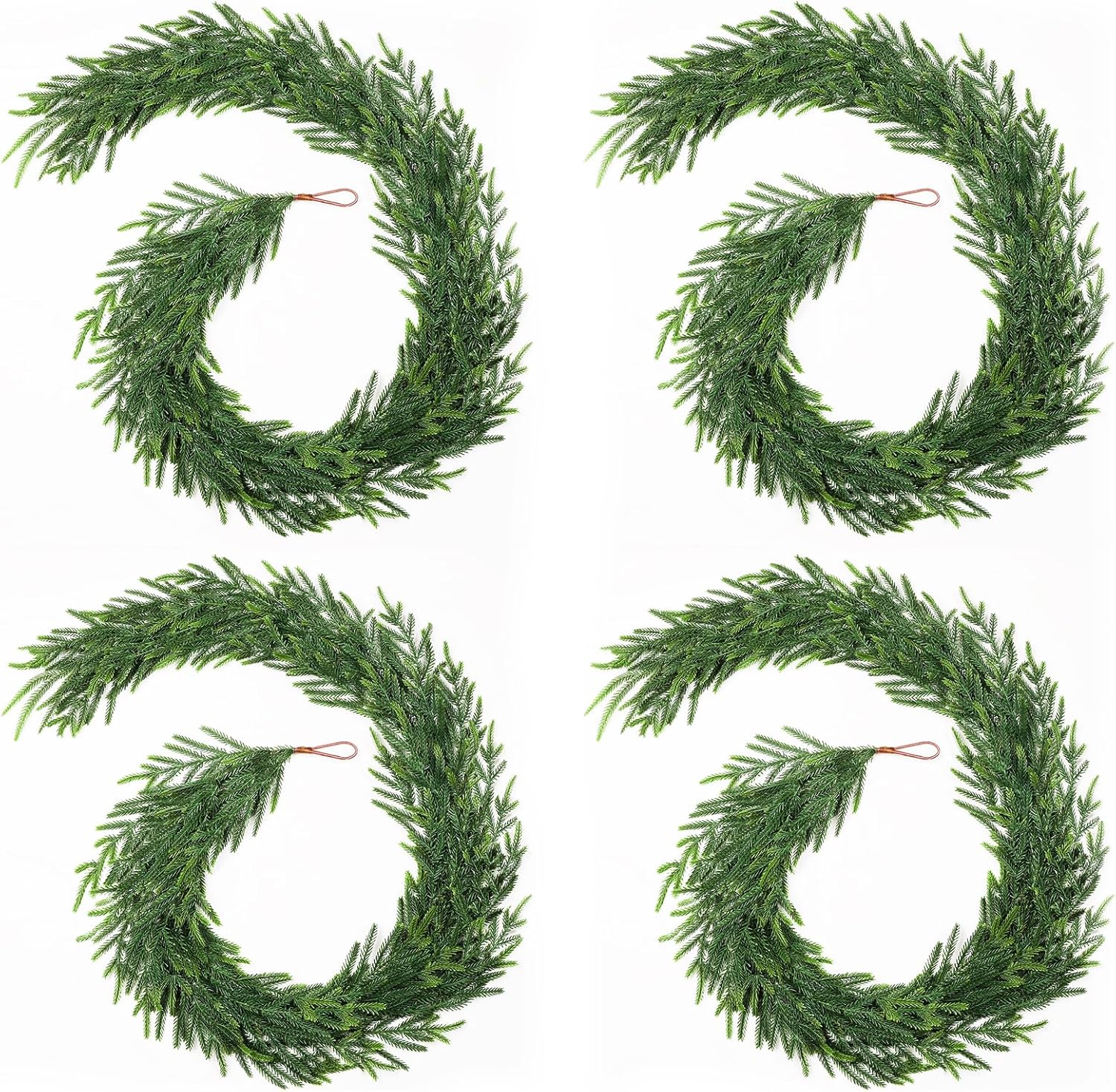 12FT（2 * 6FT） Christmas Norfolk Pine Garland, Real Touch Faux Green Garlands, Winter Artificial Greenery Garland for Mantle, Stairs, Table, Fireplace, Indoor & Outdoor Xmas Decorations
